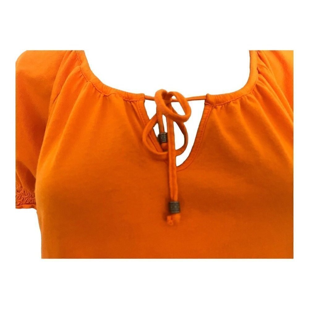 Lauren Ralph Lauren orange tie split neck ruched cotton short sleeves Women PL - Picture 7 of 12